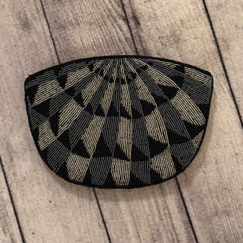 Vintage Beaded Clutch, Black, Great Gatsby Vibe! Fan Shaped Beading, EUC